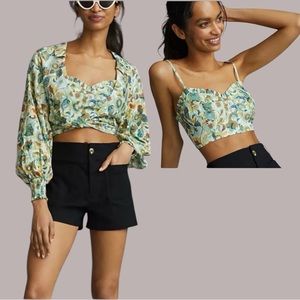Anthropologie Twist Crop Top 2 Piece Set Bustier Long Sleeve Top Size 2X